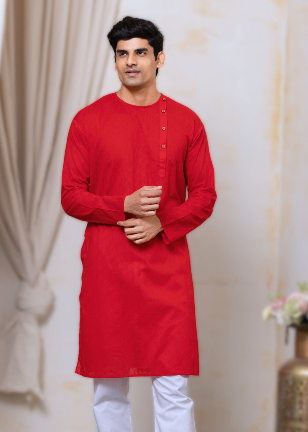 Cotton Kurta for Boys, Men | Colour Pop, Red