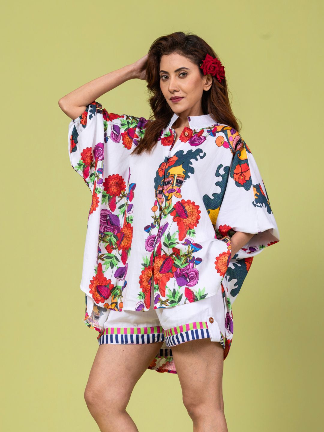 Women’s Cotton Top & Shorts Co-ord Set – Rosa Print | Fresh Summer Co-ord by Tura Turi