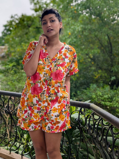 Women's 'No Bra' Night Suit Shorts Set | Hibiscus