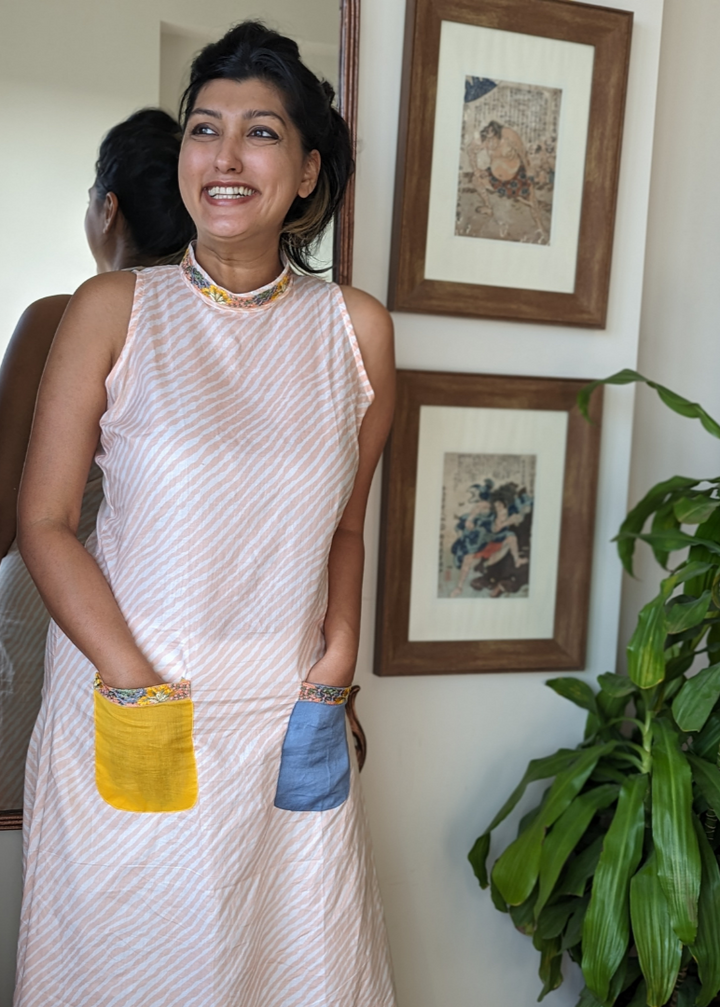 Cotton Malmal Kurta for Women | Leheriya Peach