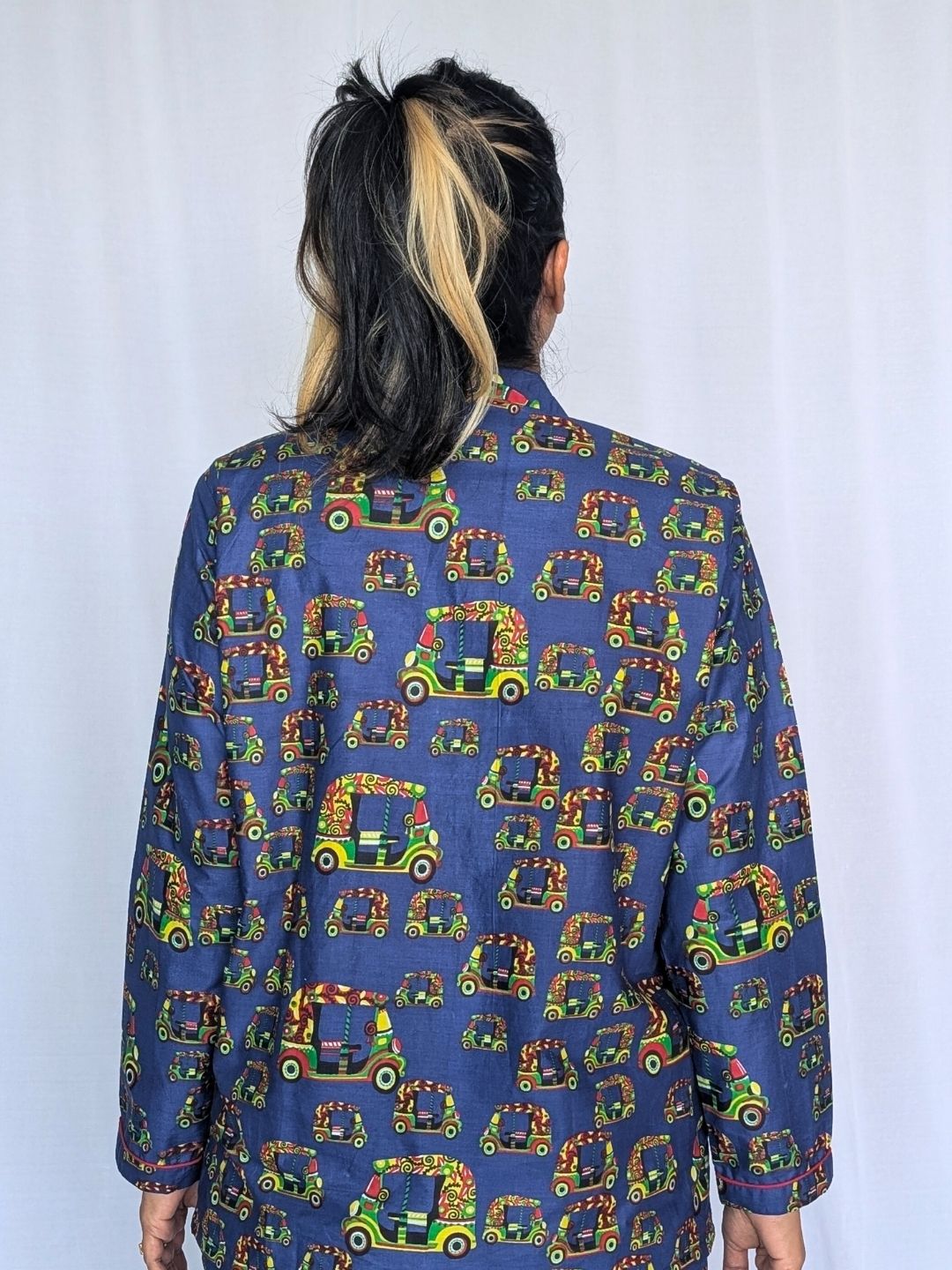 Autorickshaw print women’s cotton night suit – quirky loungewear by Tura Turi