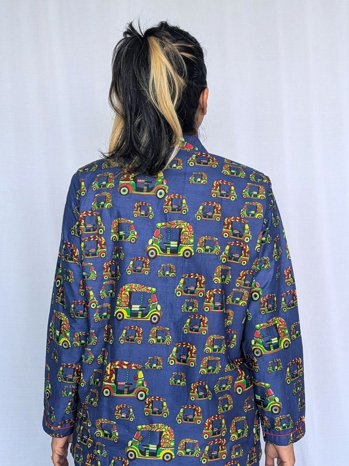 Autorickshaw print women’s cotton night suit – quirky loungewear by Tura Turi