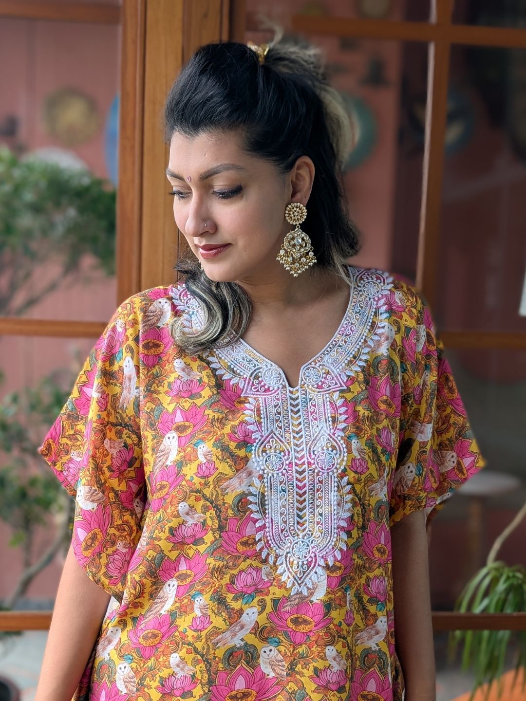 Embroidered Viscose Silk Kaftan with Afghan Pants | Kamala