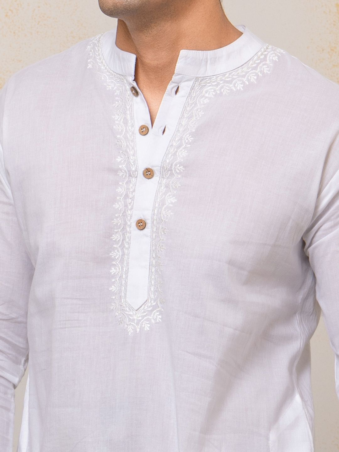 White Self-Embroidered Men&