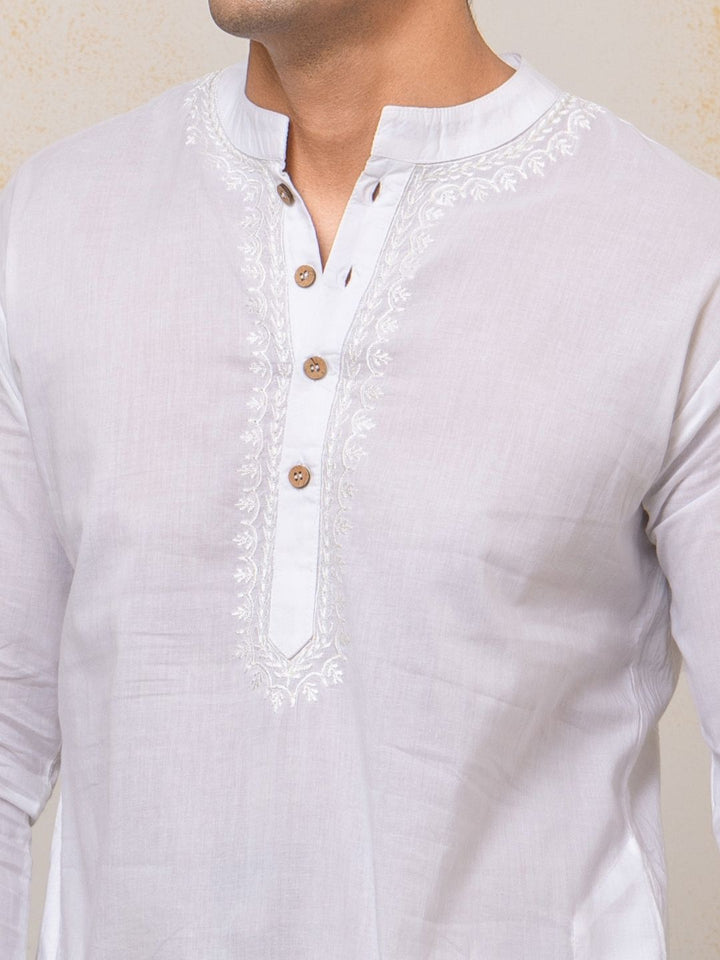 White Self-Embroidered Men&