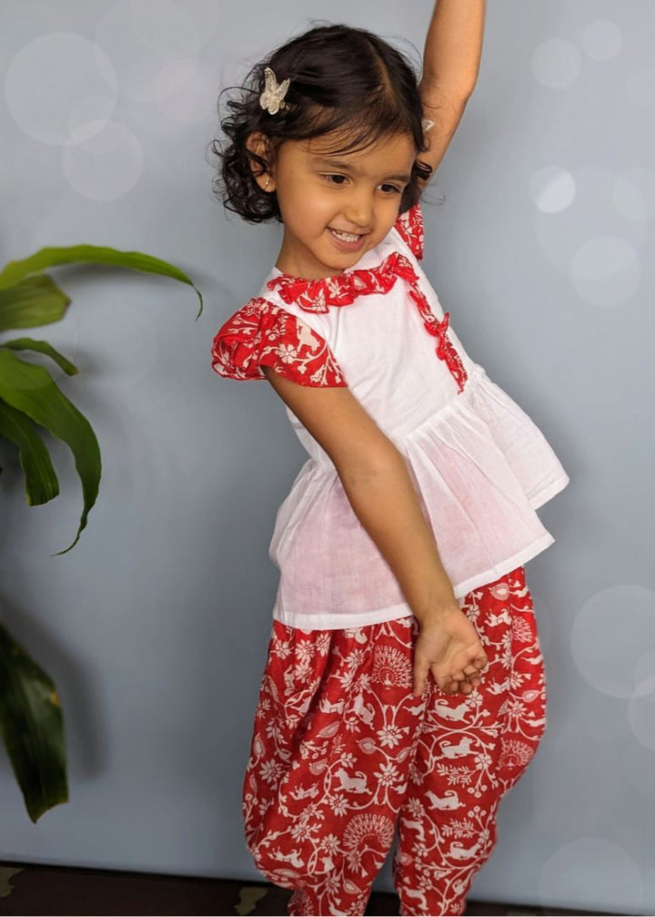 Cotton Malmal Girls Kurti-Dhoti Set | Shikargah