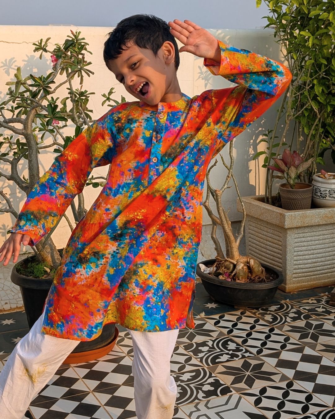 Holi print Cotton Kurta for Boys, Men | Gulaal