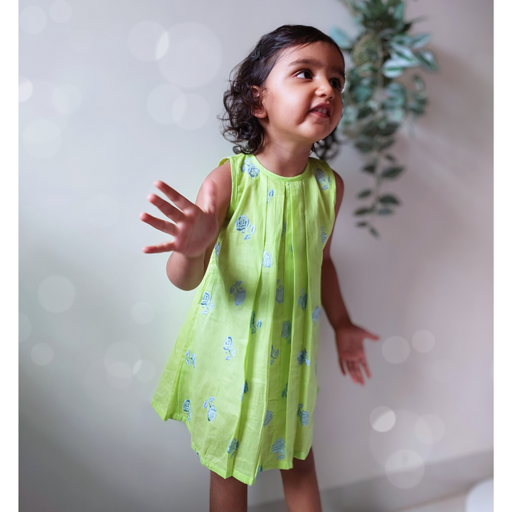 Embroidered Mal Cotton Dress | Rose Green | 1-12Y