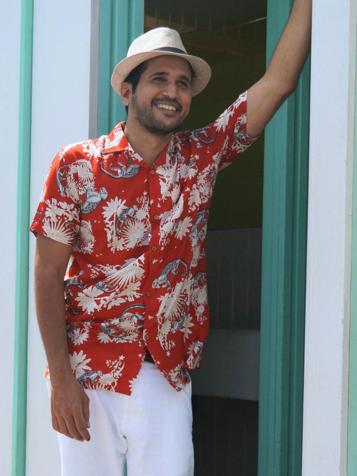 Funky Monkey Red men’s shirt – fun summer cotton shirt