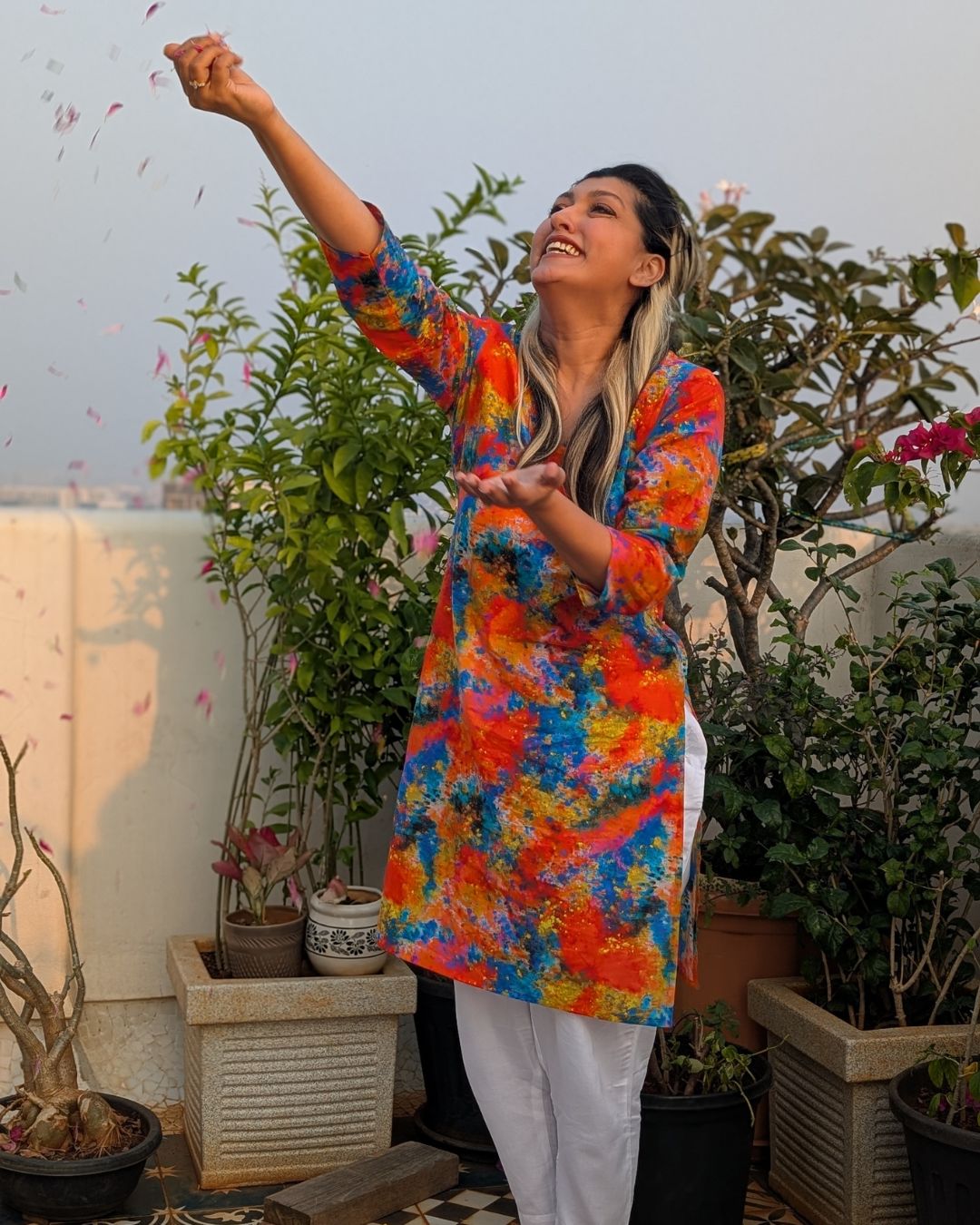 Holi print Cotton Kurta for Girls, Women | Gulaal