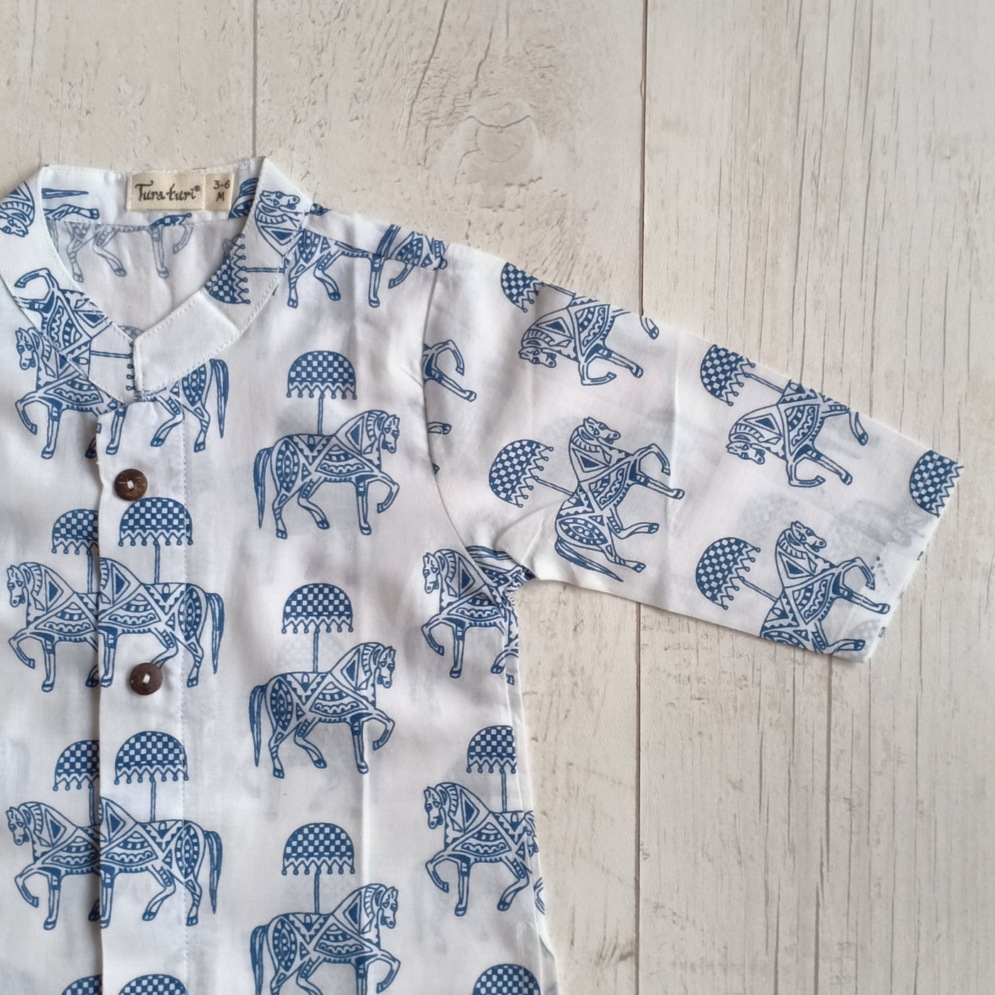 Cotton Malmal Kurta Pajama Set - Tugbug Ghoda Blue | Relove