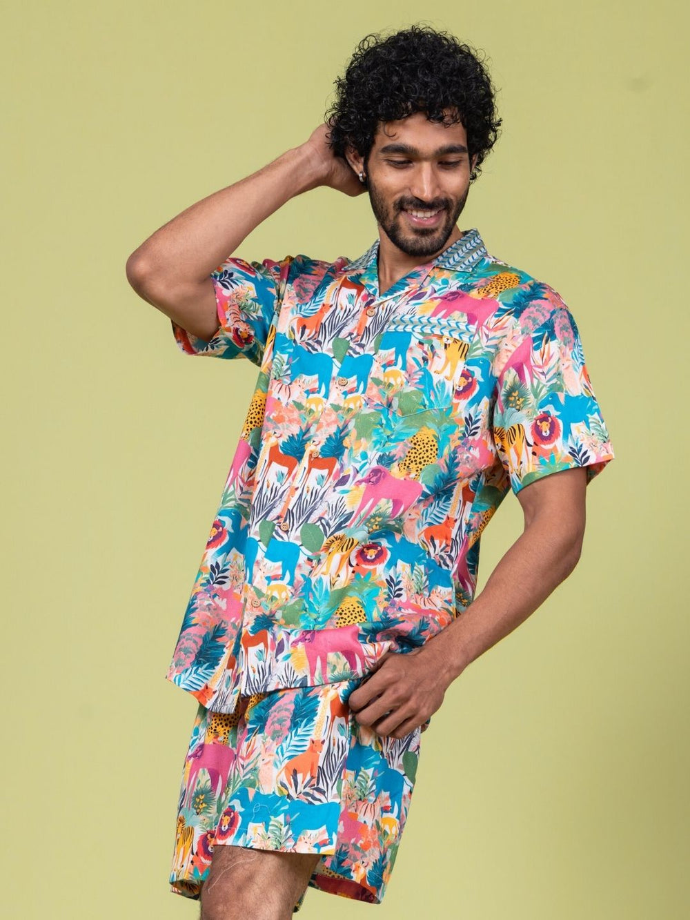 Men’s Cotton Shirt & Shorts Set – Whimsical Forest Print | Summer Co-ord by Tura Turi