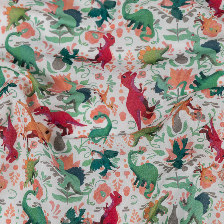 Cotton Malmal Fabric | Dino Roar