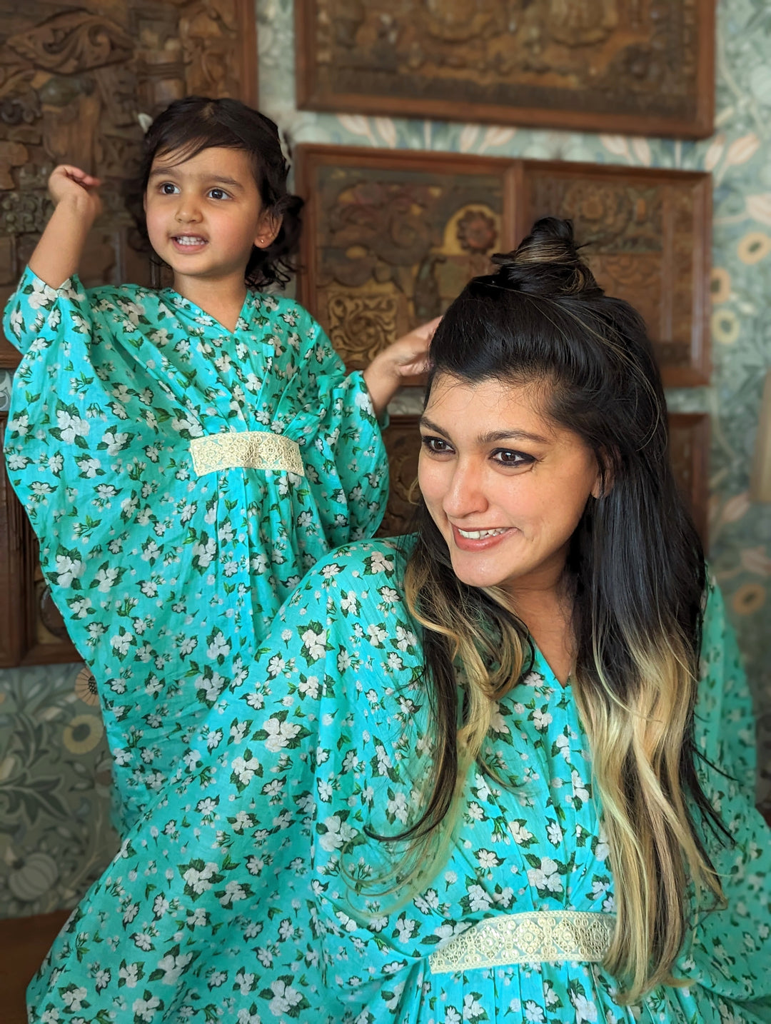 Turquoise Jasmine flowing cotton kaftan dress – soft elegant fashion
