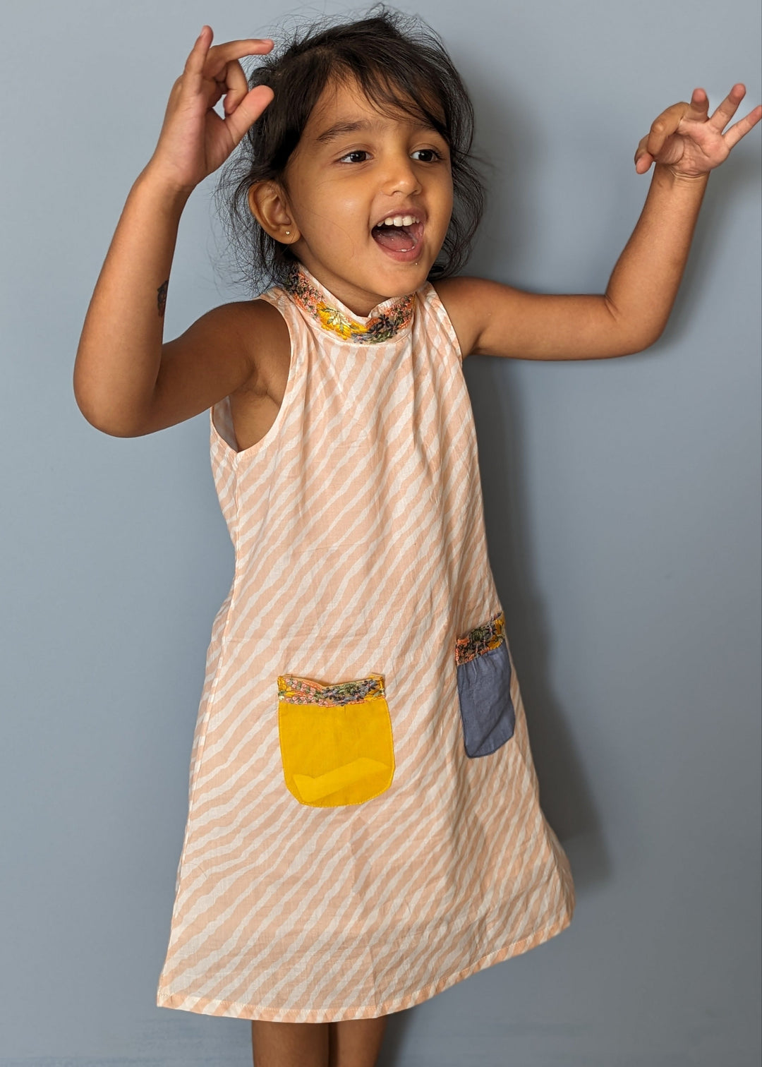 Cotton Girls Halter Neck Dress | Leheriya Peach