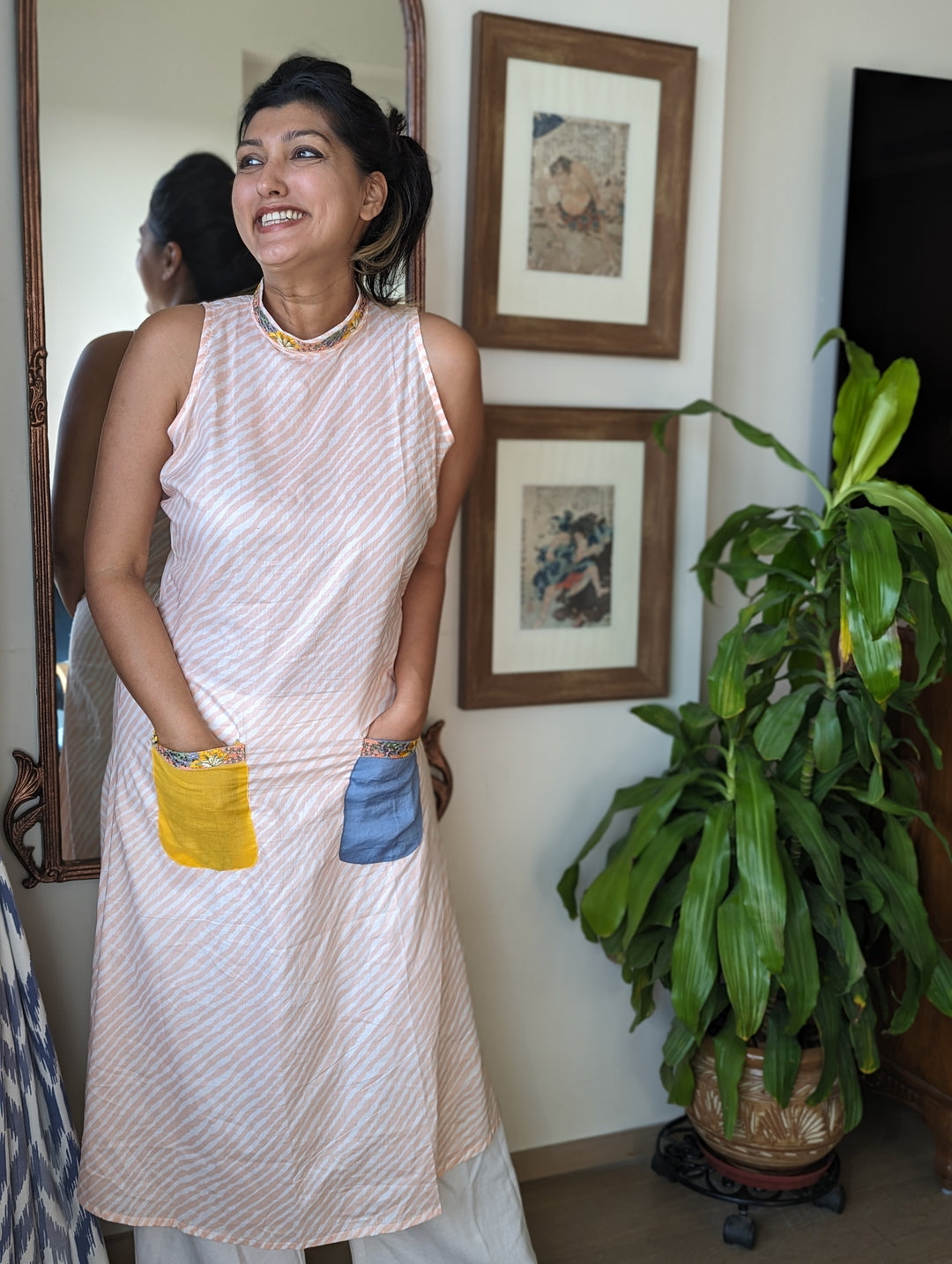 Cotton Malmal Kurta for Women | Leheriya Peach