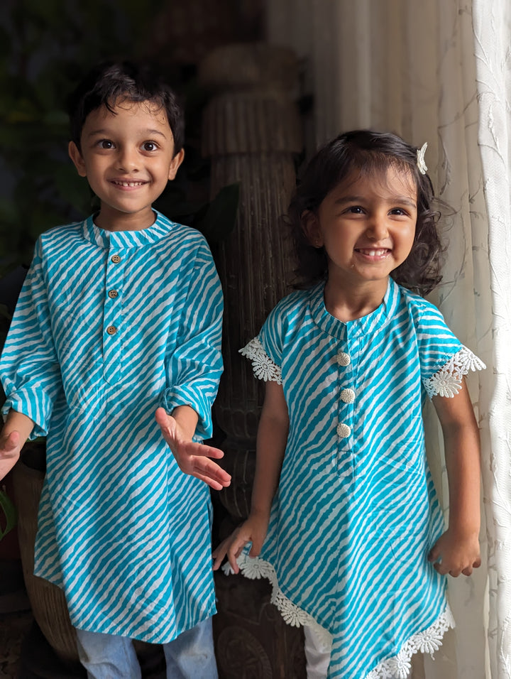 Cotton Malmal Kurta for Boys, Men | Leheriya Blue