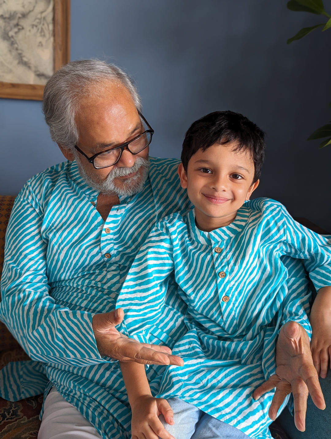 Cotton Malmal Kurta for Boys, Men | Leheriya Blue