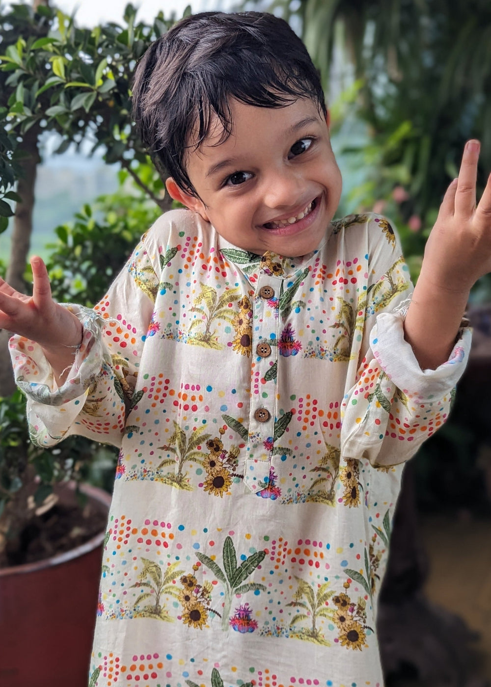 floral print boys festive silk kurta 