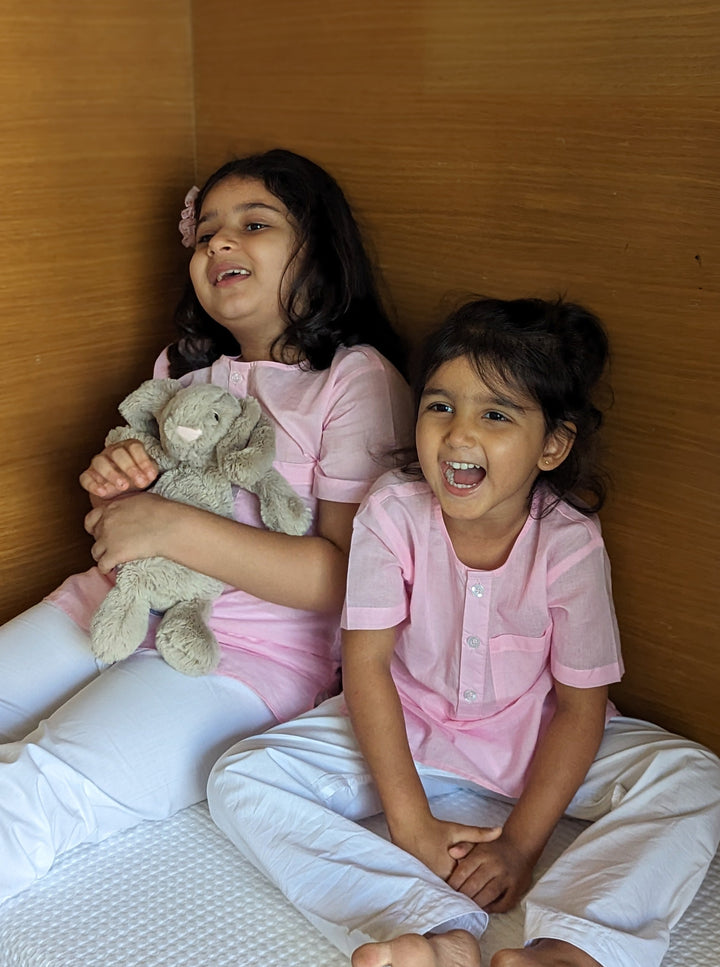 Cotton Mul Night Wear for Kids | Pastel Pink
