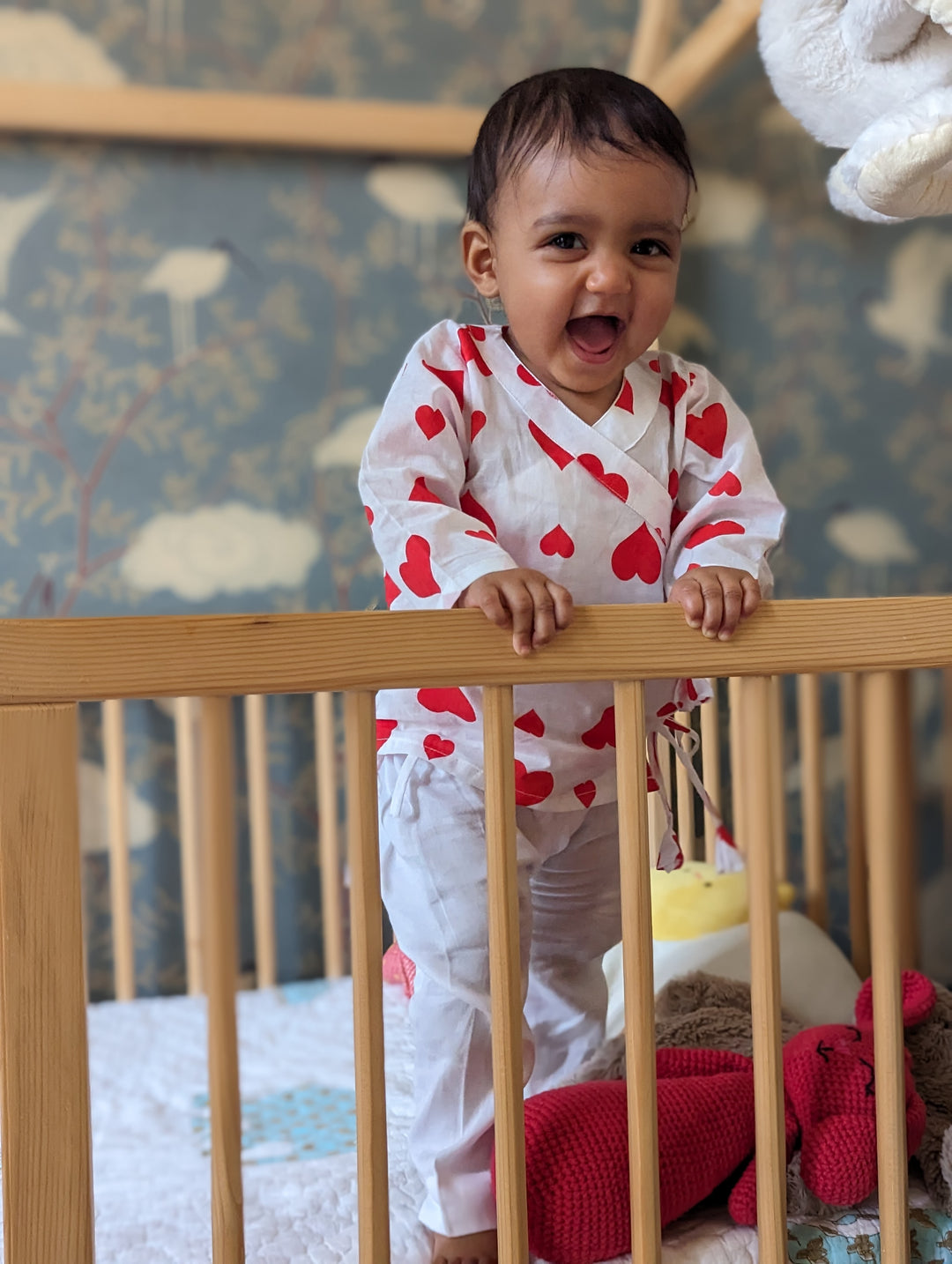Hearts print cotton muslin baby angrakha jhabla for newborns – Tura Turi