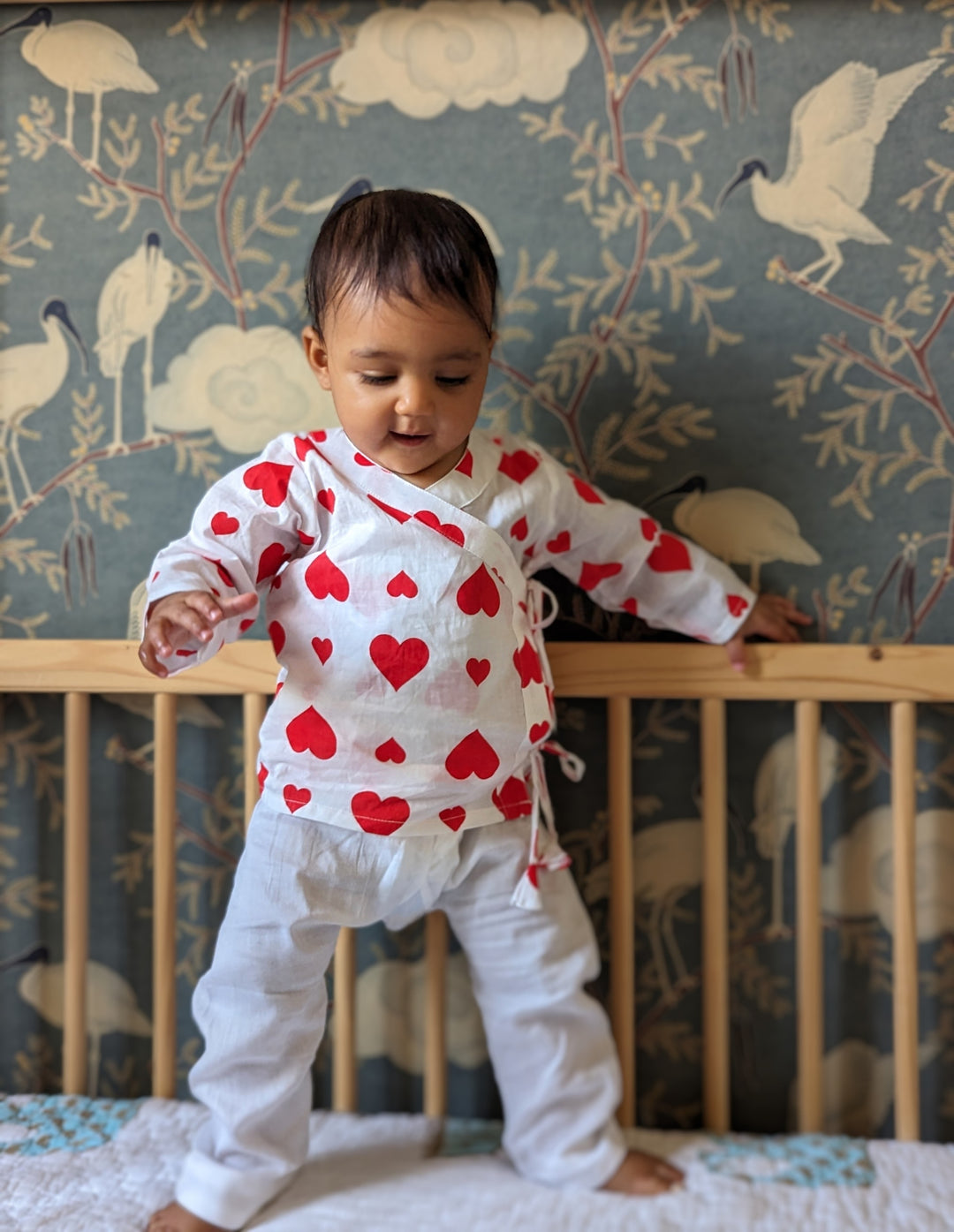 Hearts print cotton muslin baby angrakha jhabla for newborns – Tura Turi
