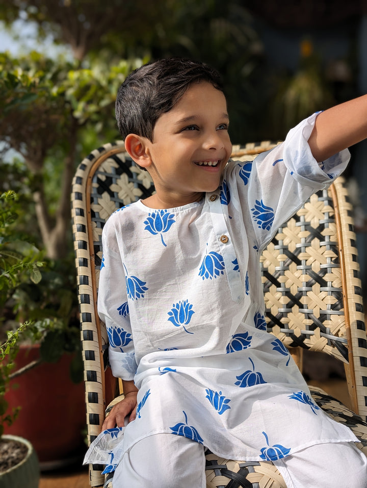 white cotton malmal kurta for boys