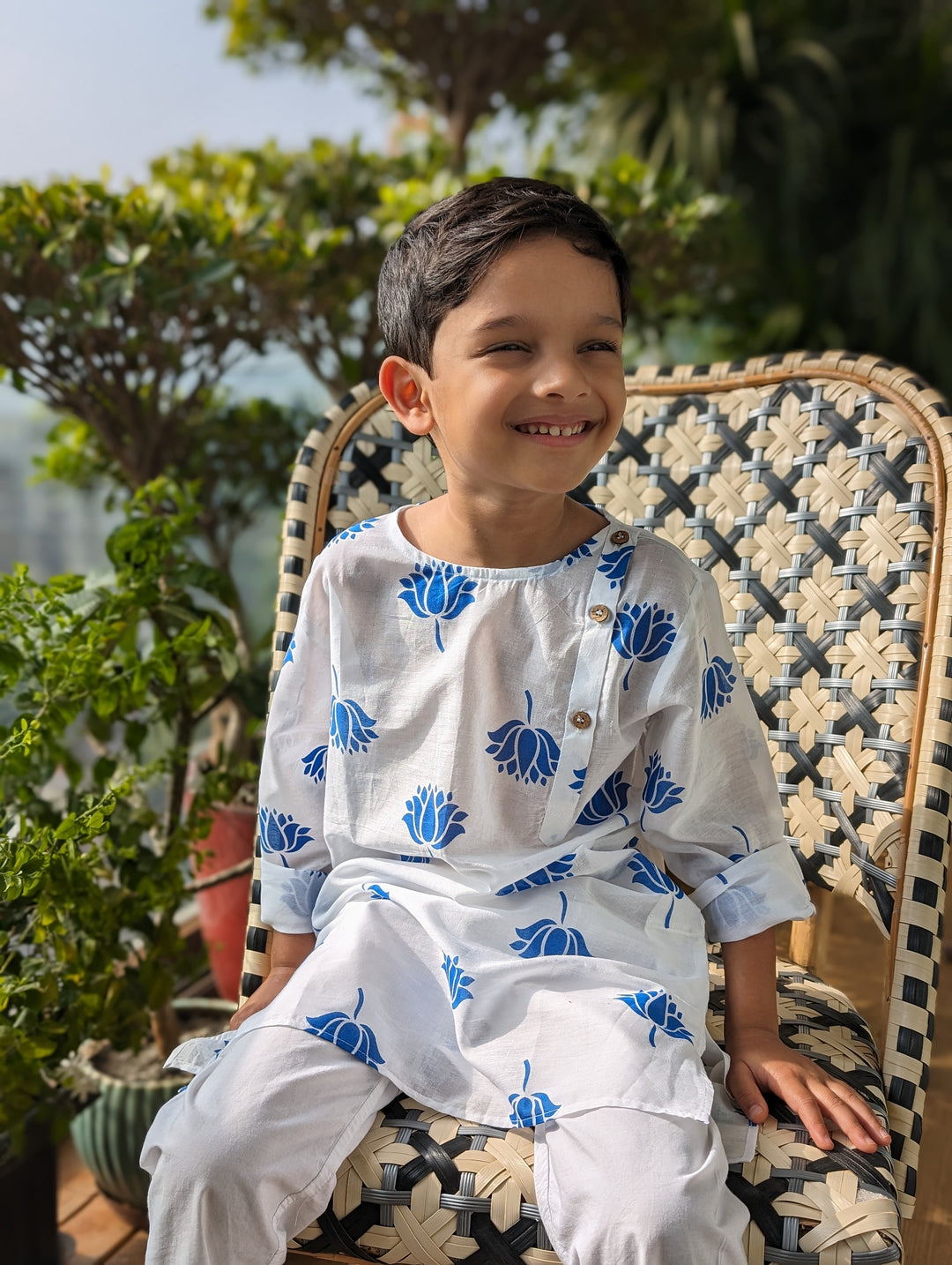 round neck cotton boys kurta without collar