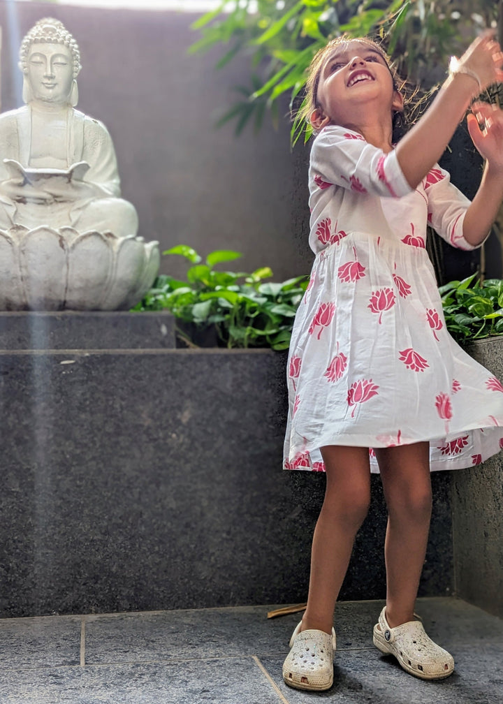 Cotton Malmal Dress | Indian Lotus, Pink | 0-12Y