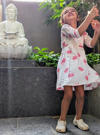 Cotton Malmal Dress | Indian Lotus, Pink | 0 -12Y