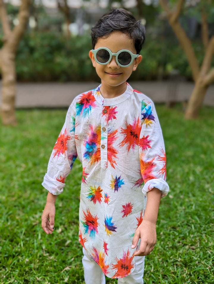 white cotton malmal muslin kurta for boys from newborn age