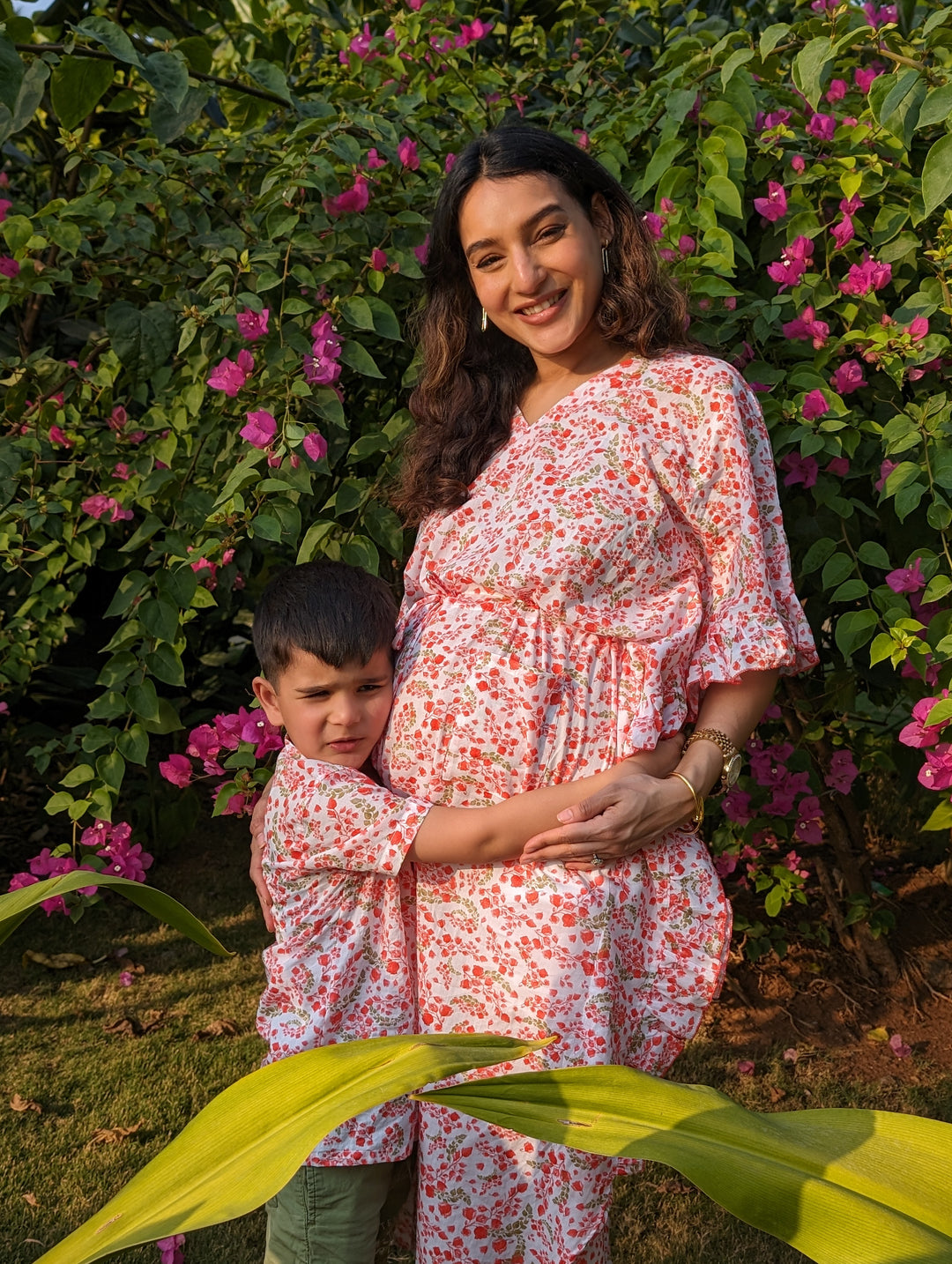 Cotton Malmal Beach Kaftan - Bougainvillea