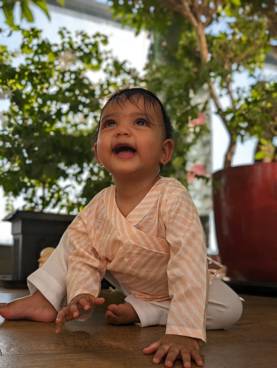 Leheriya peach cotton muslin baby angrakha jhabla for newborns – Tura Turi