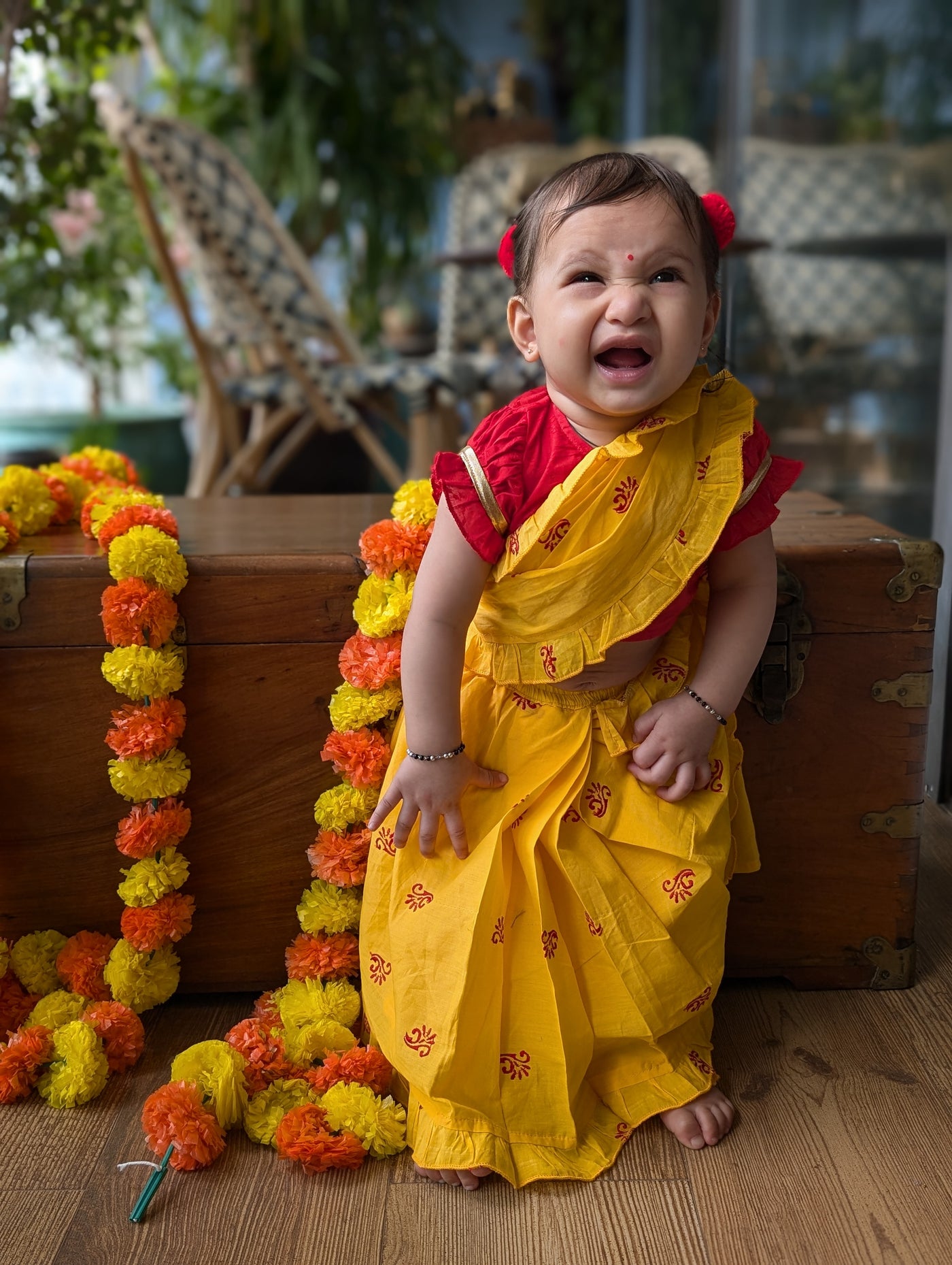 Malmal Tura Turi | Prestitched Cotton Malmal Saree for Girls | Sunshine Yellow