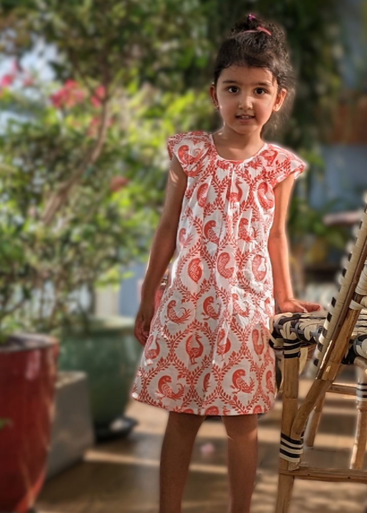 Cotton Malmal Dress | Pyaare Panchhi, Pink | 0-12Y