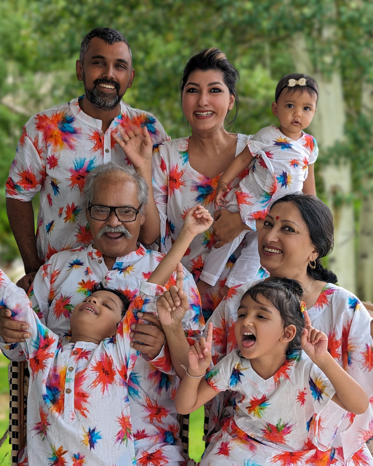holi theme kurta in cotton muslin for full family twinning