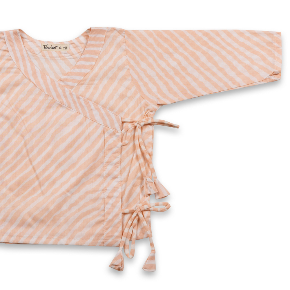 Leheriya peach cotton muslin baby angrakha jhabla for newborns – Tura Turi