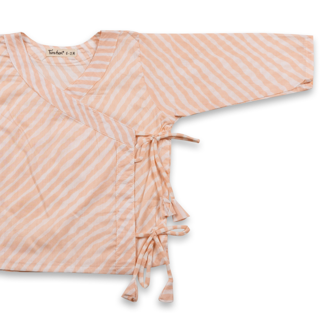 Leheriya peach cotton muslin baby angrakha jhabla for newborns – Tura Turi