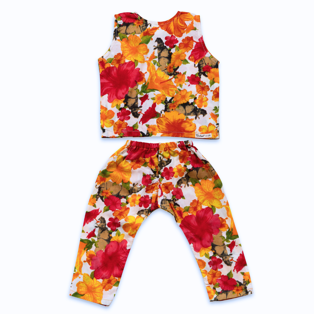 BABYTRIANA セットアップ　12-24m Tura Turi Jhabla style Baby Co-ord, Jhabla Pajama set | Hibiscus
