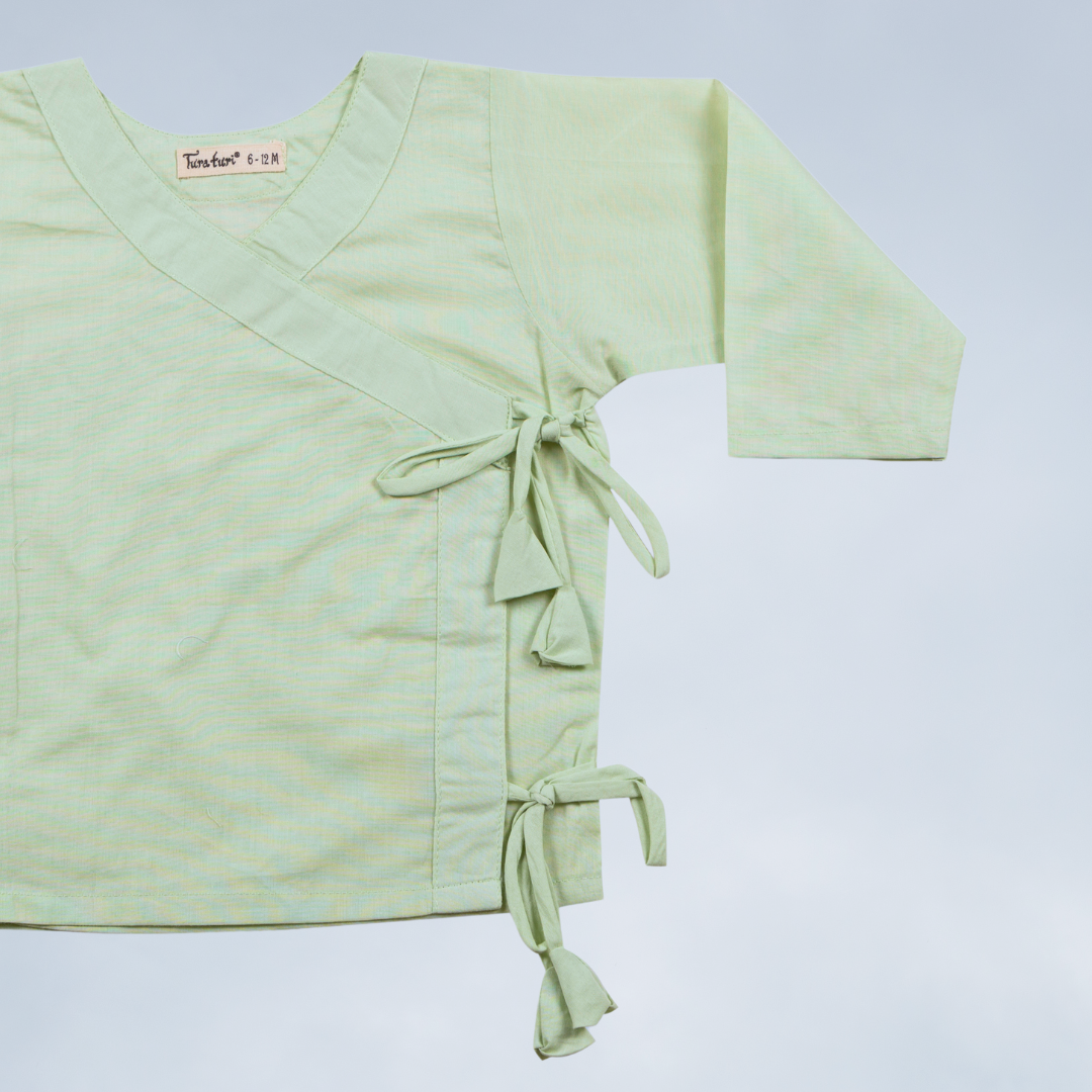 Mint green cotton muslin baby angrakha jhabla for newborns – Tura Turi