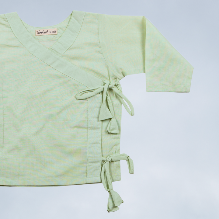 Mint green cotton muslin baby angrakha jhabla for newborns – Tura Turi
