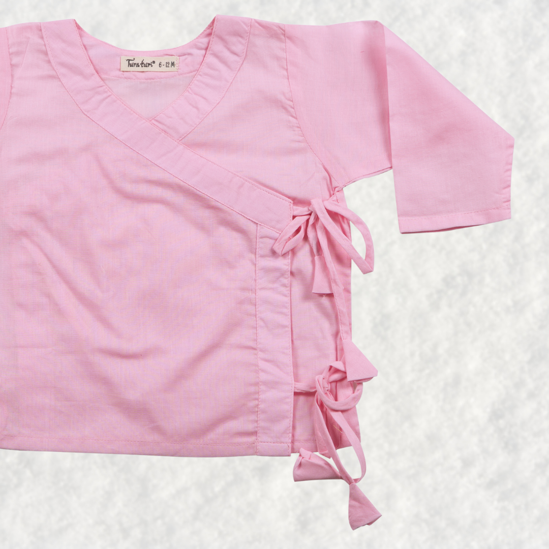 Pastel pink cotton muslin baby angrakha jhabla for newborns – Tura Turi