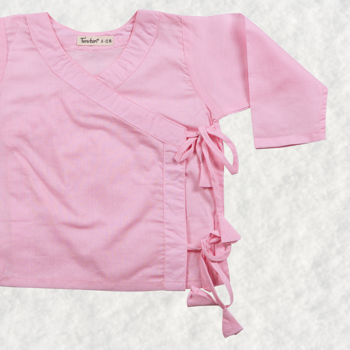 Pastel pink cotton muslin baby angrakha jhabla for newborns – Tura Turi
