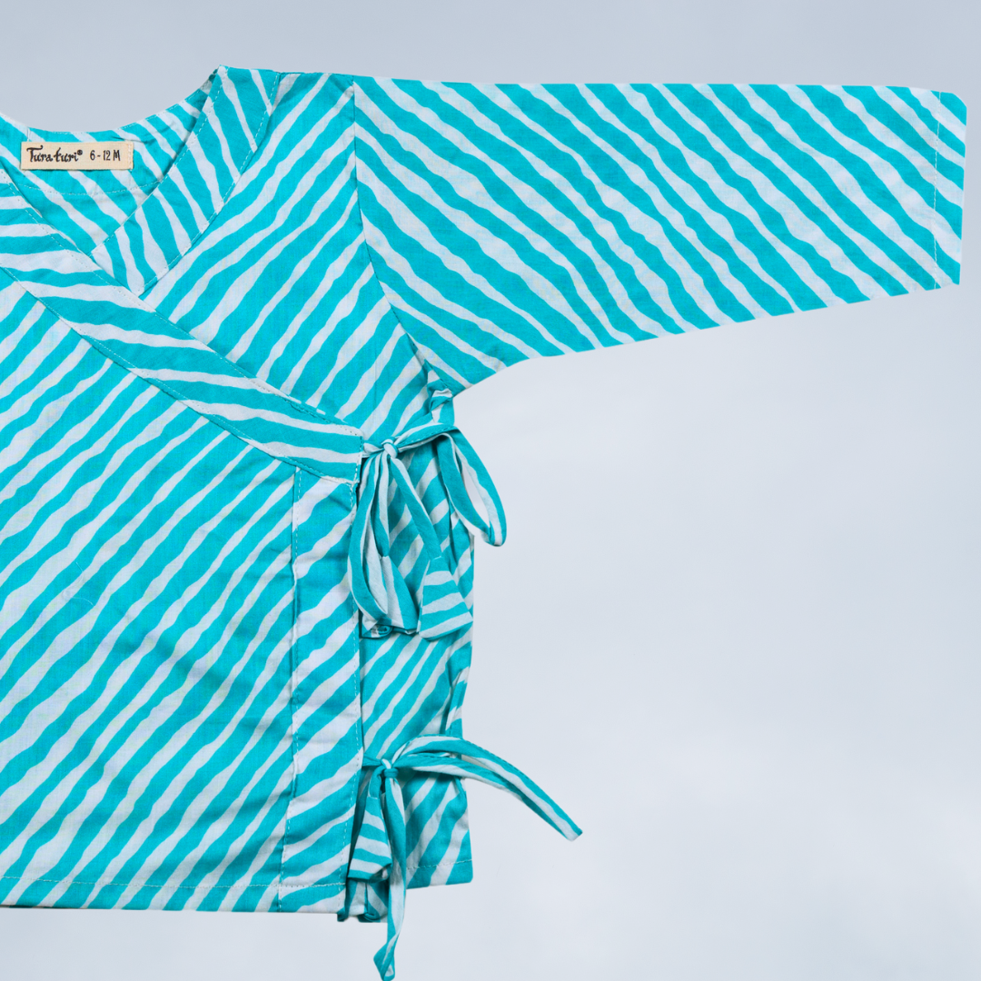 Leheriya blue cotton muslin baby angrakha jhabla for newborns – Tura Turi