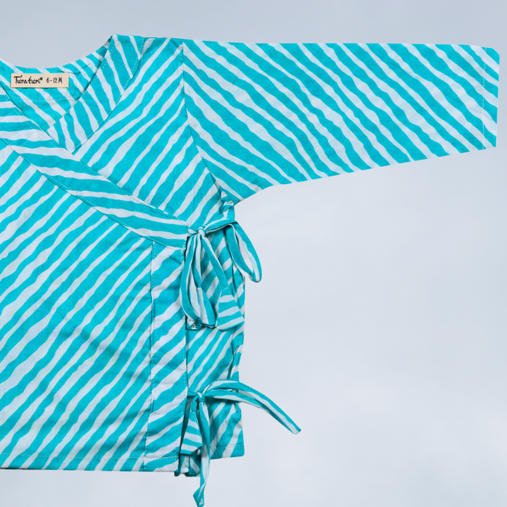 Leheriya blue cotton muslin baby angrakha jhabla for newborns – Tura Turi