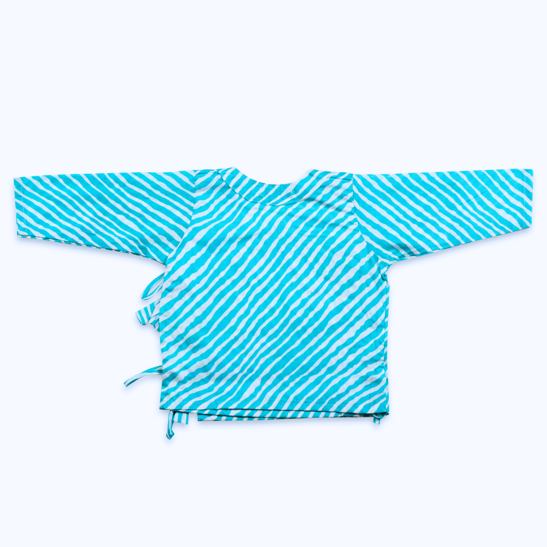 Leheriya blue cotton muslin baby angrakha jhabla for newborns – Tura Turi