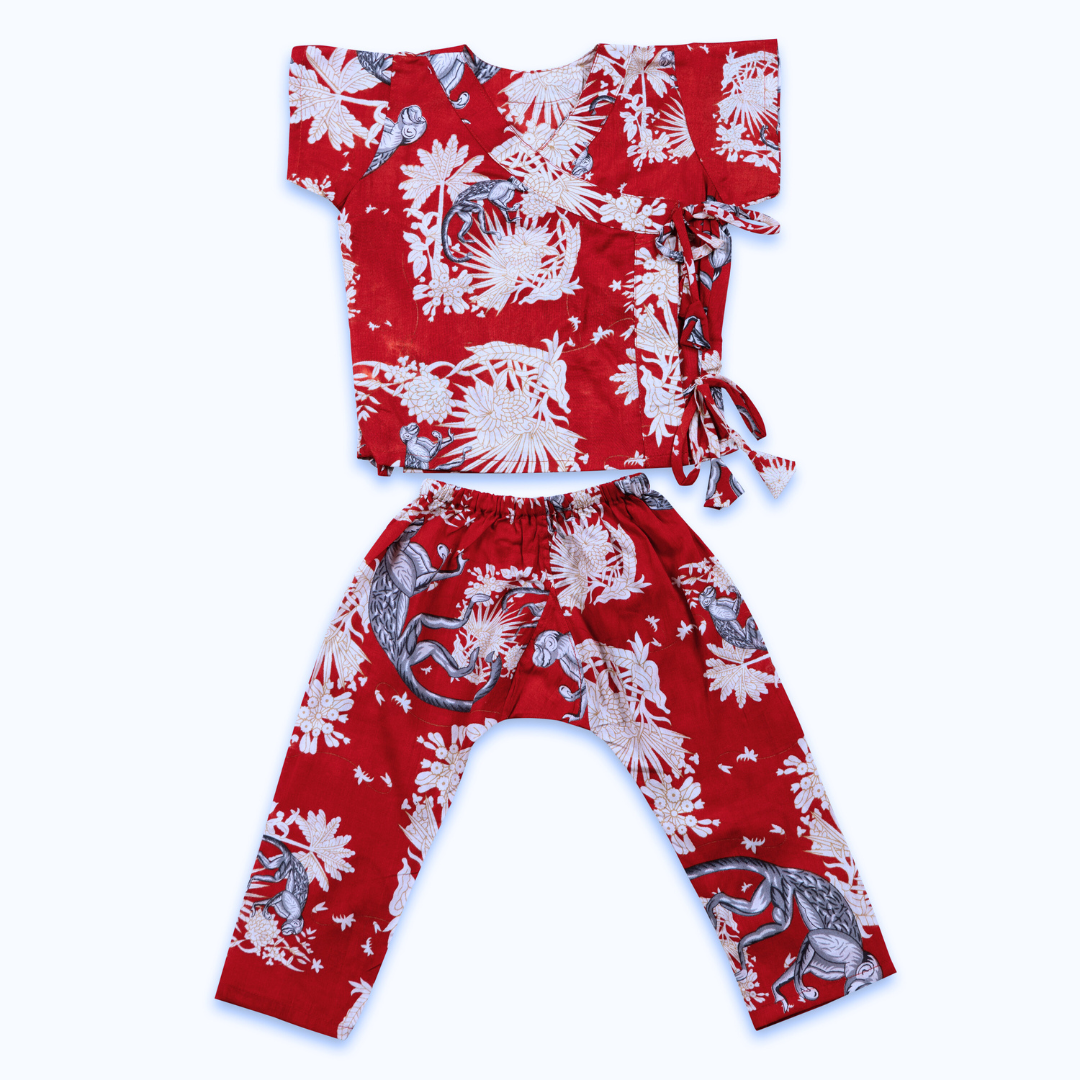 Baby Co-ord Set | Funky Monkey Red | 0-1 Year