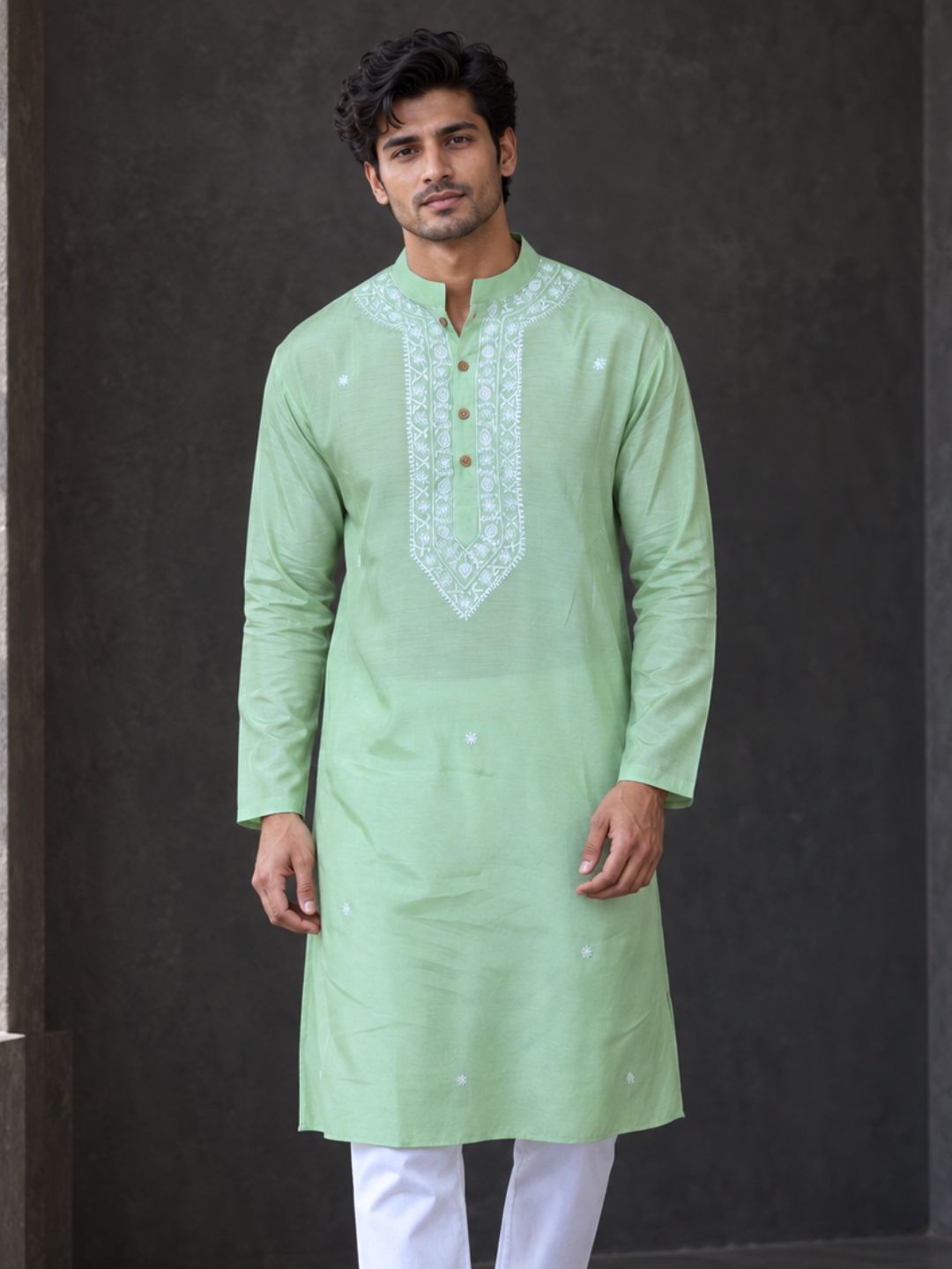 elegant mint green silk kurta for men