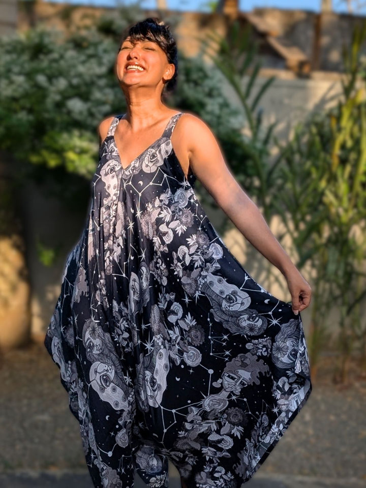 Women’s boho inspired cotton jumpsuit with flowing hemline
