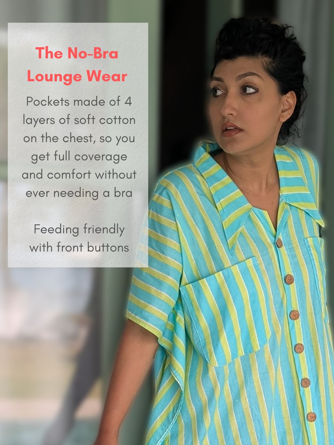 Oversized cotton lounge nightshirt for women with no-bra support pockets